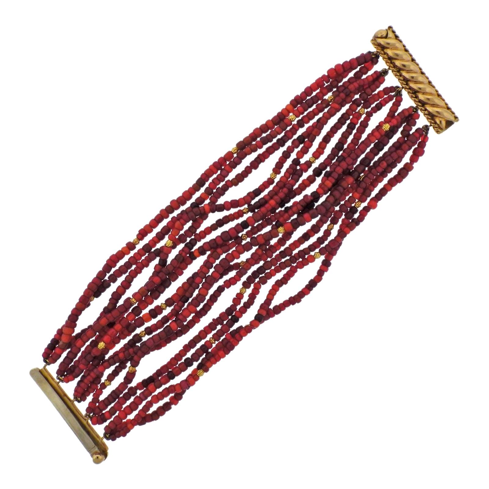 Verdura Red Bead Gold MultiStrand Bracelet For Sale at 1stdibs