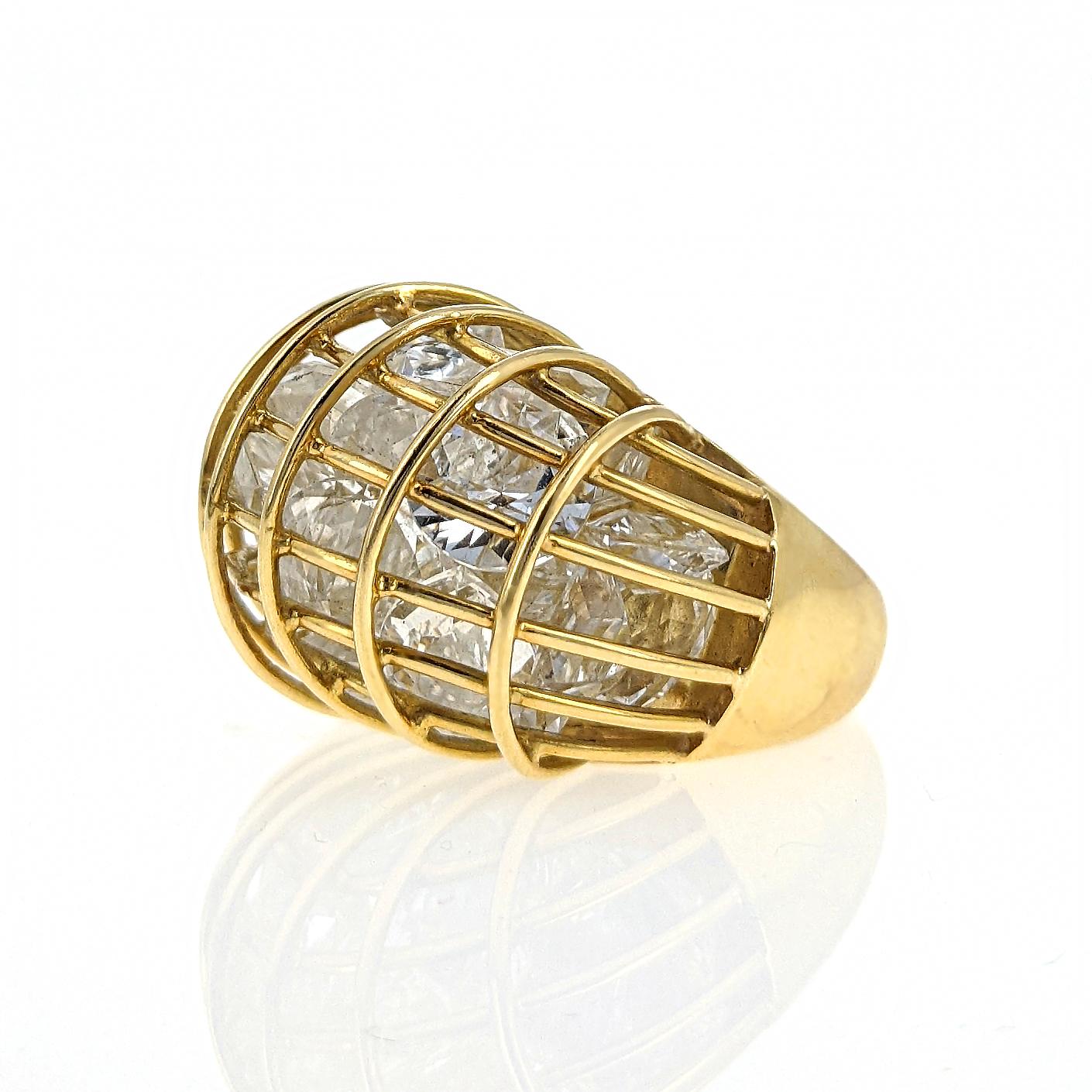 Mixed Cut Verdura Rock Crystal Yellow Gold 'Cage' Dome Ring For Sale