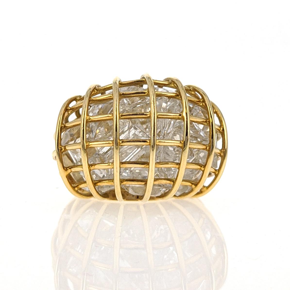 Verdura Rock Crystal Yellow Gold 'Cage' Dome Ring In Good Condition For Sale In New York, NY