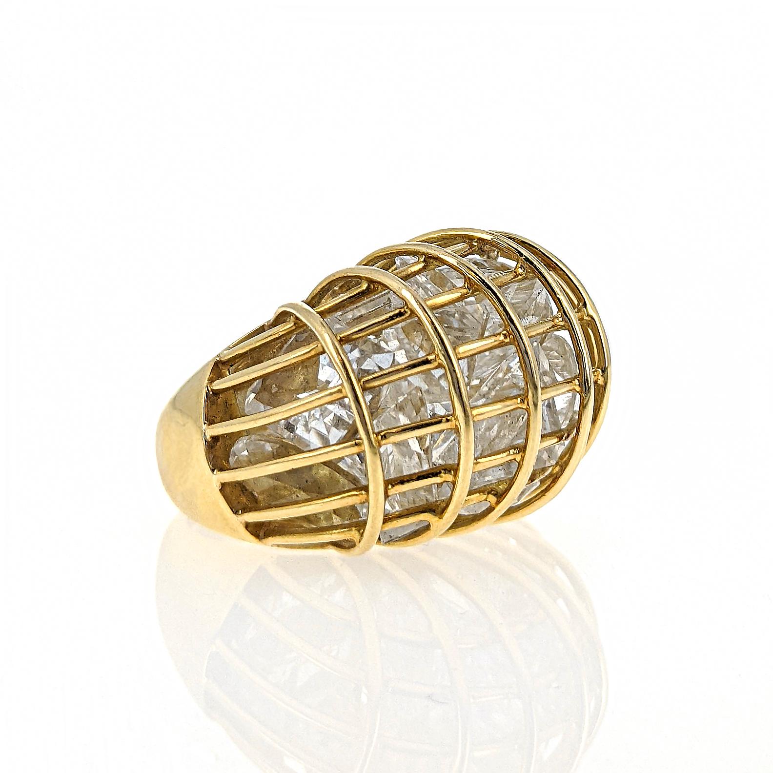 Women's or Men's Verdura Rock Crystal Yellow Gold 'Cage' Dome Ring For Sale