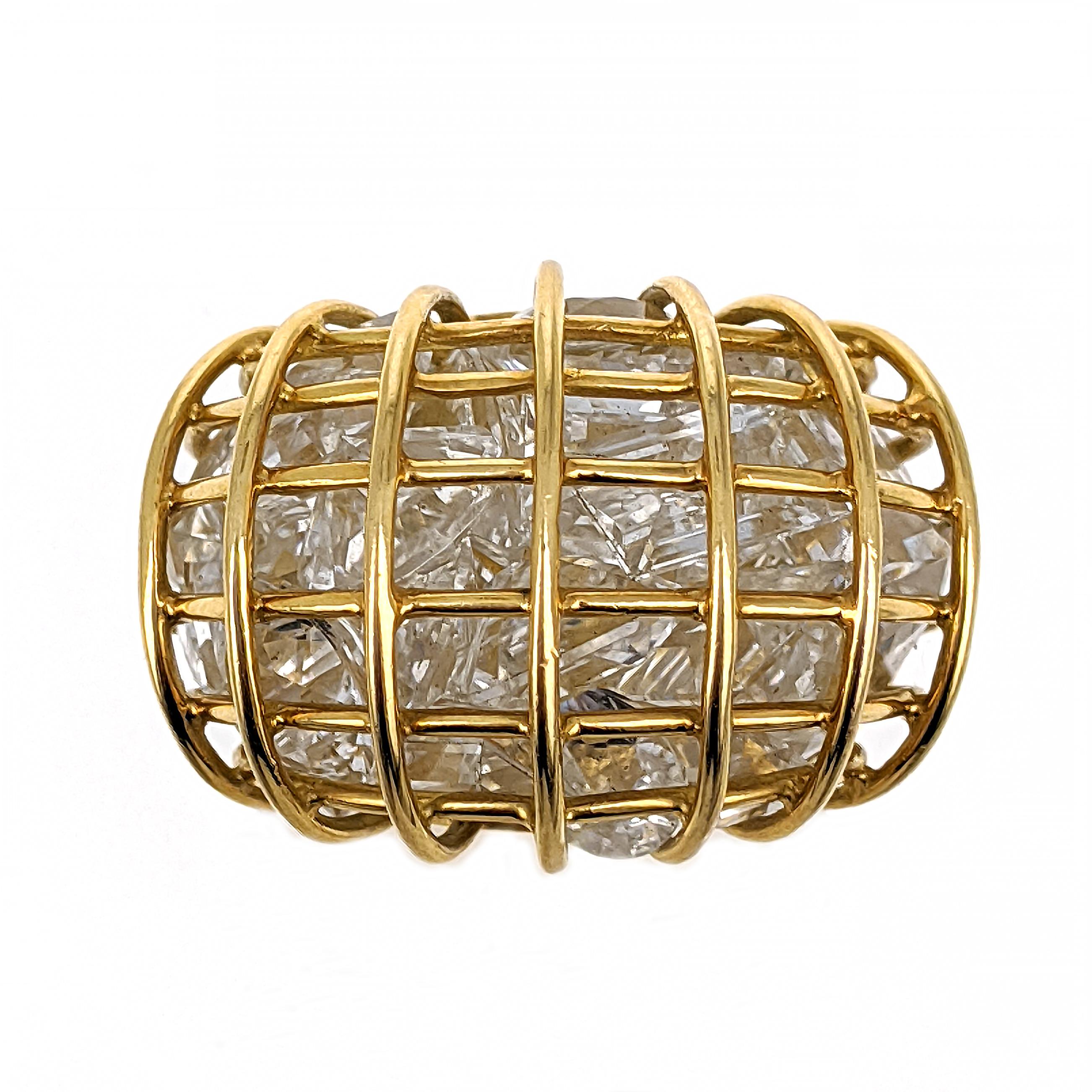Verdura Rock Crystal Yellow Gold 'Cage' Dome Ring For Sale 1