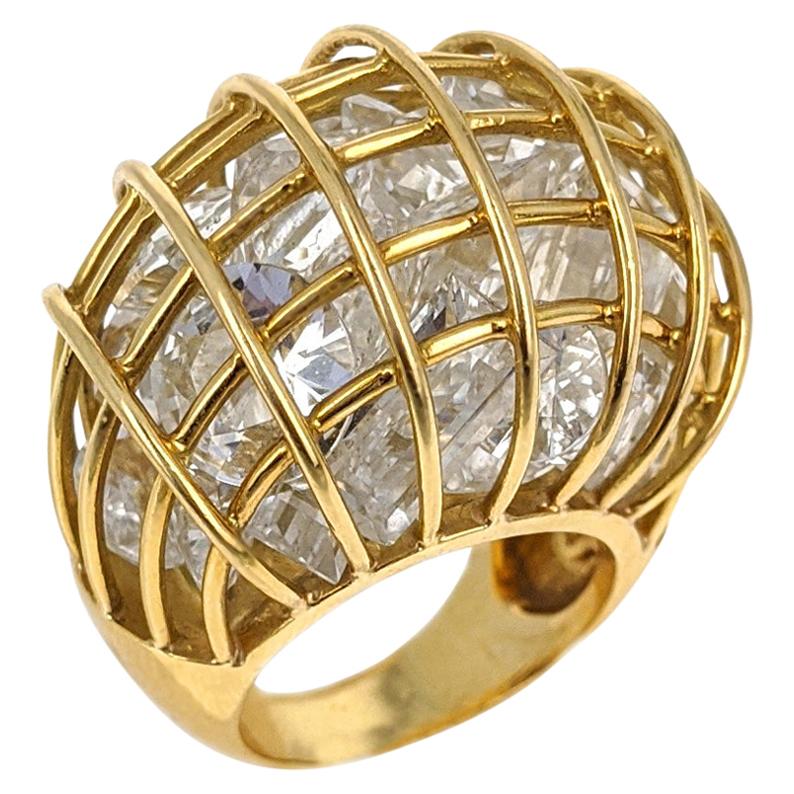 Verdura Rock Crystal Yellow Gold 'Cage' Dome Ring For Sale