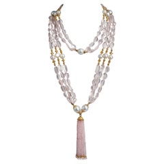 Collier "Raja" en quartz rose et perles de culture des mers du Sud