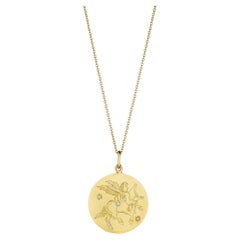 Used Verdura Sagittarius Zodiac Diamond Gold Disc Pendant Necklace 