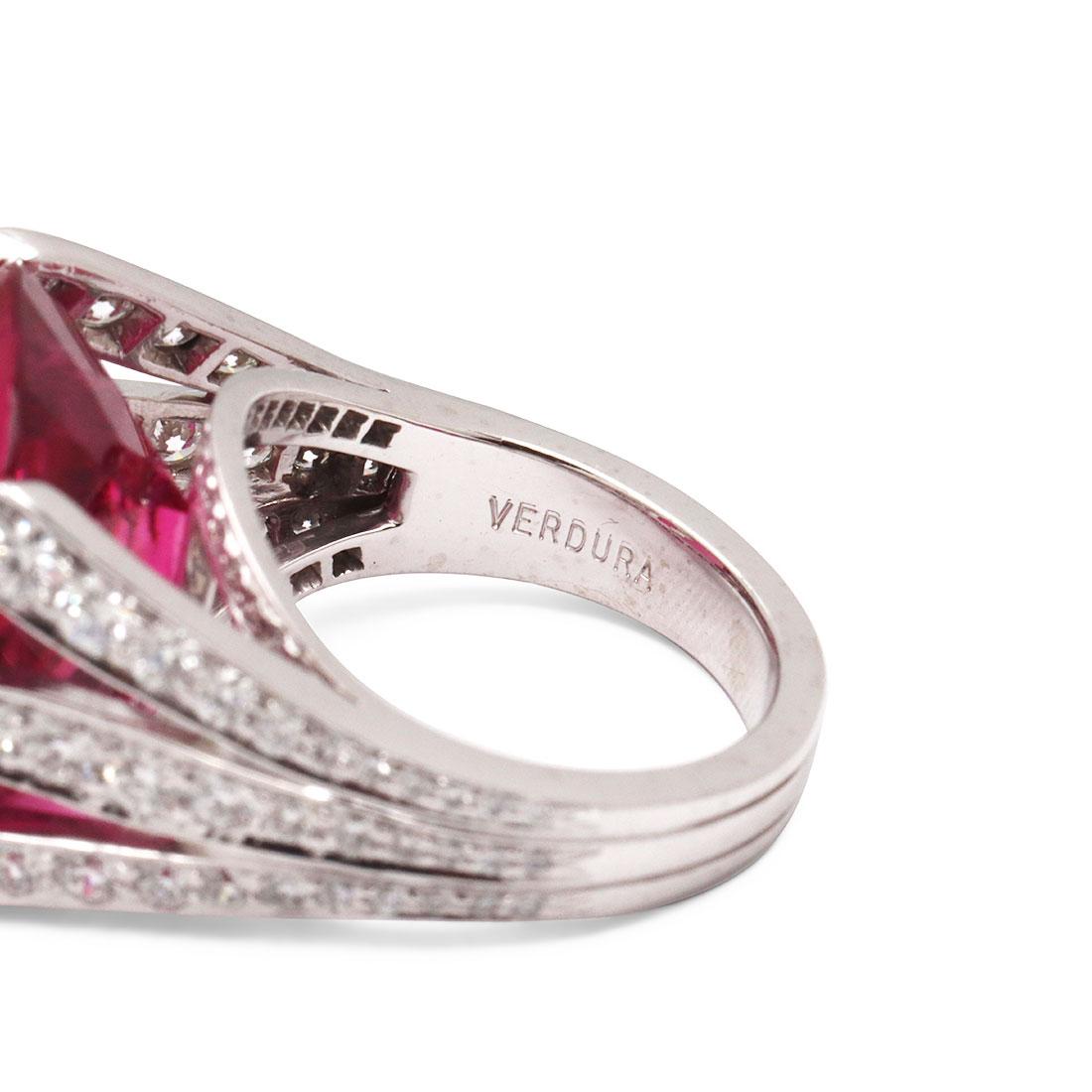 Round Cut Verdura 'Six Blades' Platinum Diamond Rubellite Ring