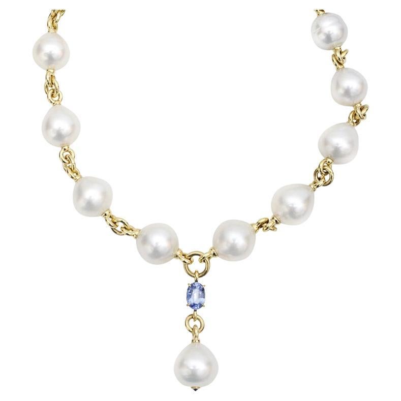 Verdura South Sea Pearl Sapphire Y Drop Necklace