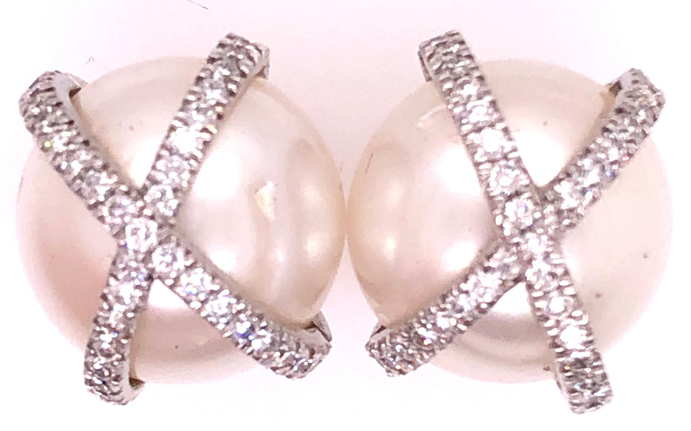 Art Deco Verdura 18 Karat White Gold Wrapped Pearl and Diamond Earrings  For Sale