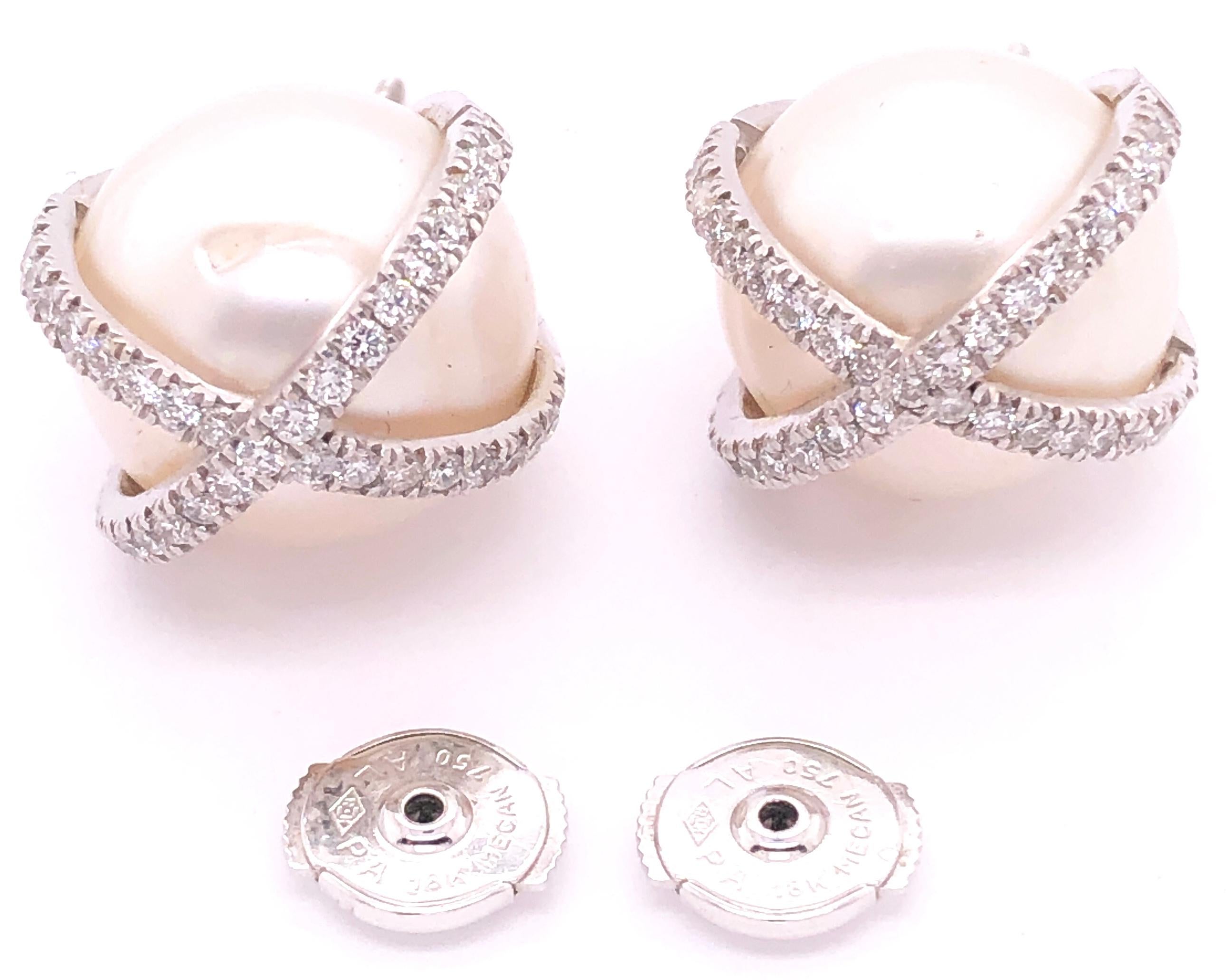 Women's or Men's Verdura 18 Karat White Gold Wrapped Pearl and Diamond Earrings  For Sale