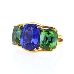 Verdura Tanzanite Tourmaline Yellow Gold Three-Stone Ring