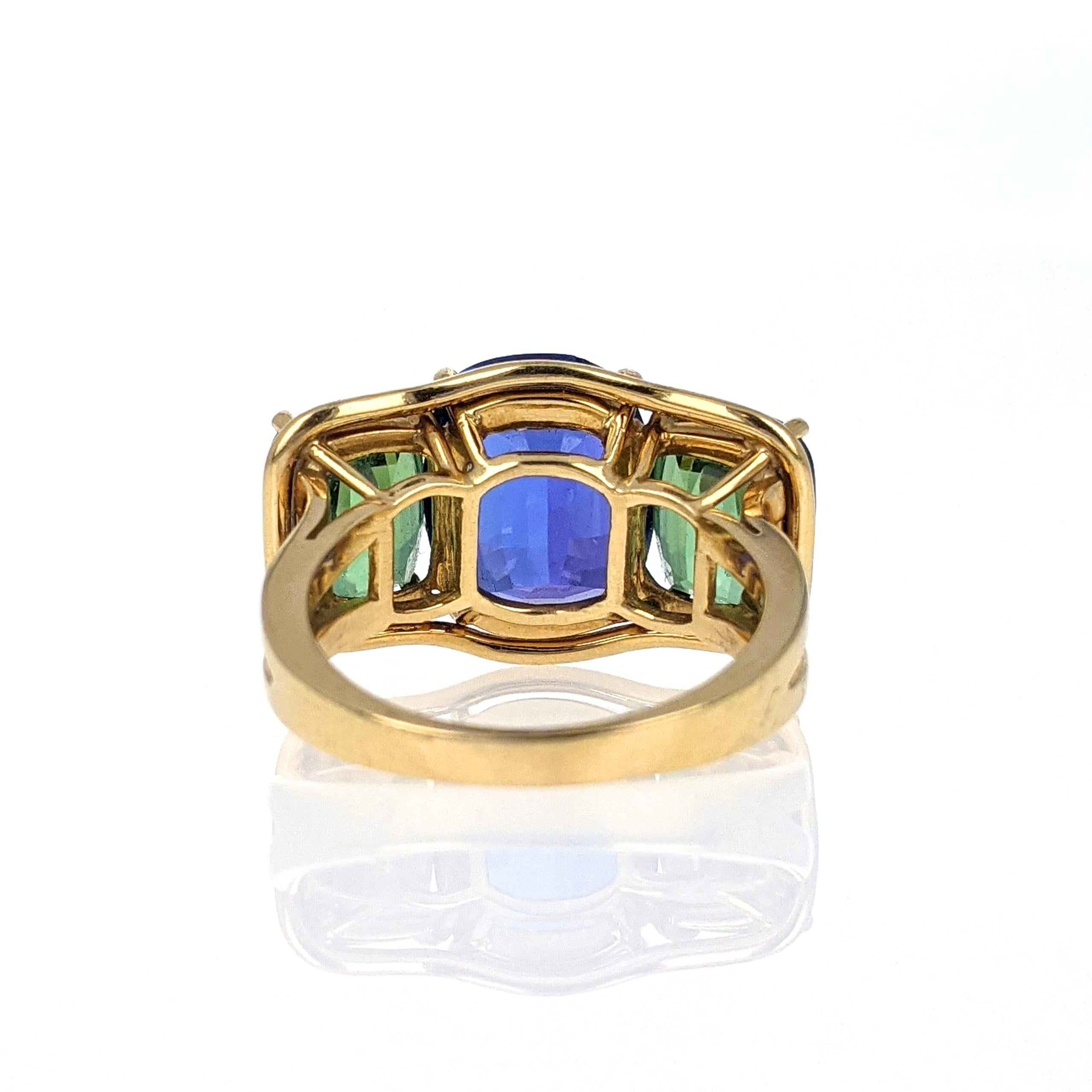 Verdura Tanzanite Tourmaline Yellow Gold Three-Stone Ring In Good Condition For Sale In New York, NY