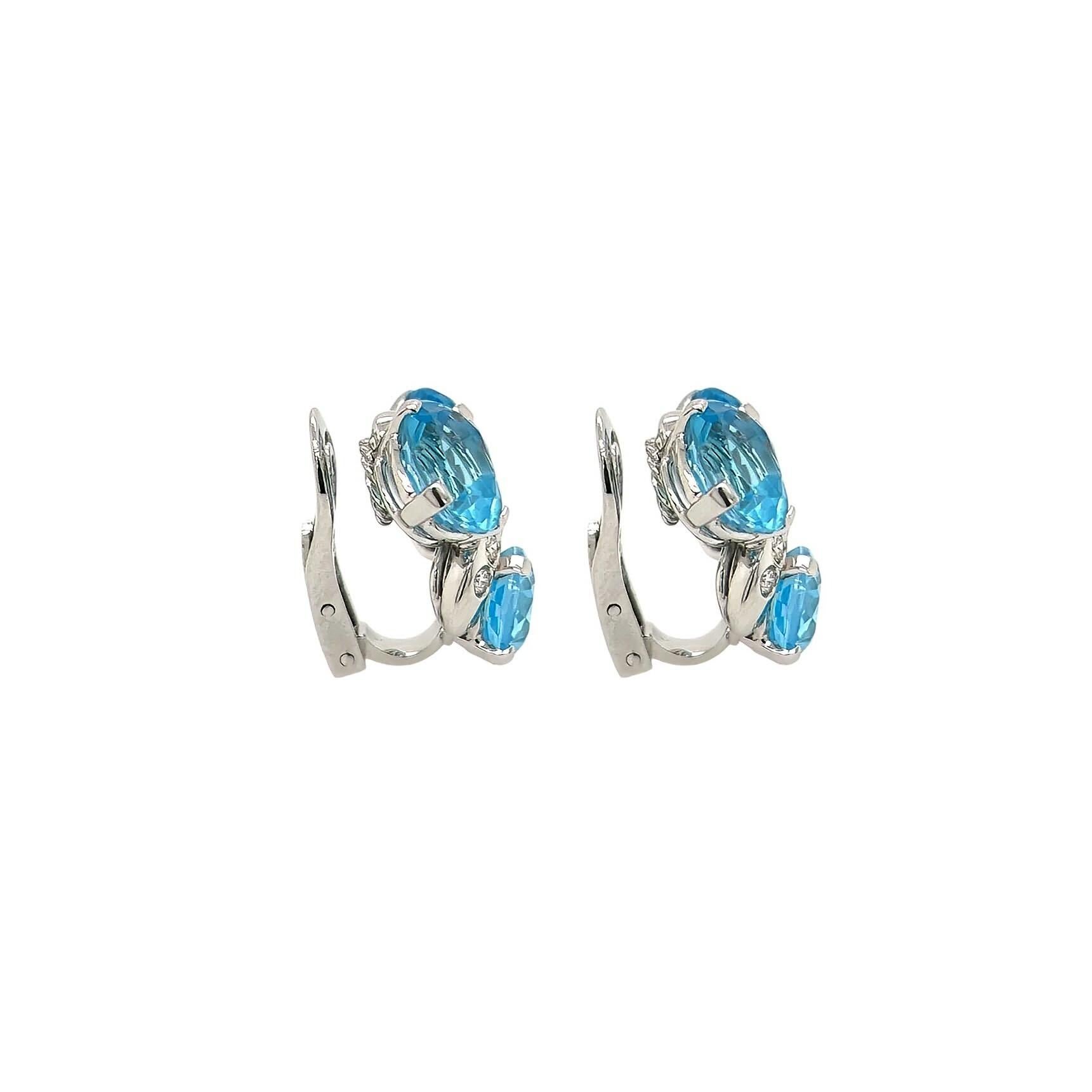 Brilliant Cut VERDURA Three Stone Blue Topaz Diamond Earrings