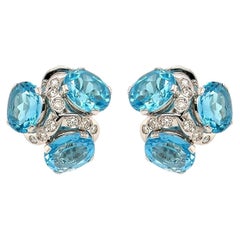 VERDURA Three Stone Blue Topaz Diamond Earrings