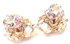 Verdura Three Stone White Topaz Diamond Yellow Gold Earrings