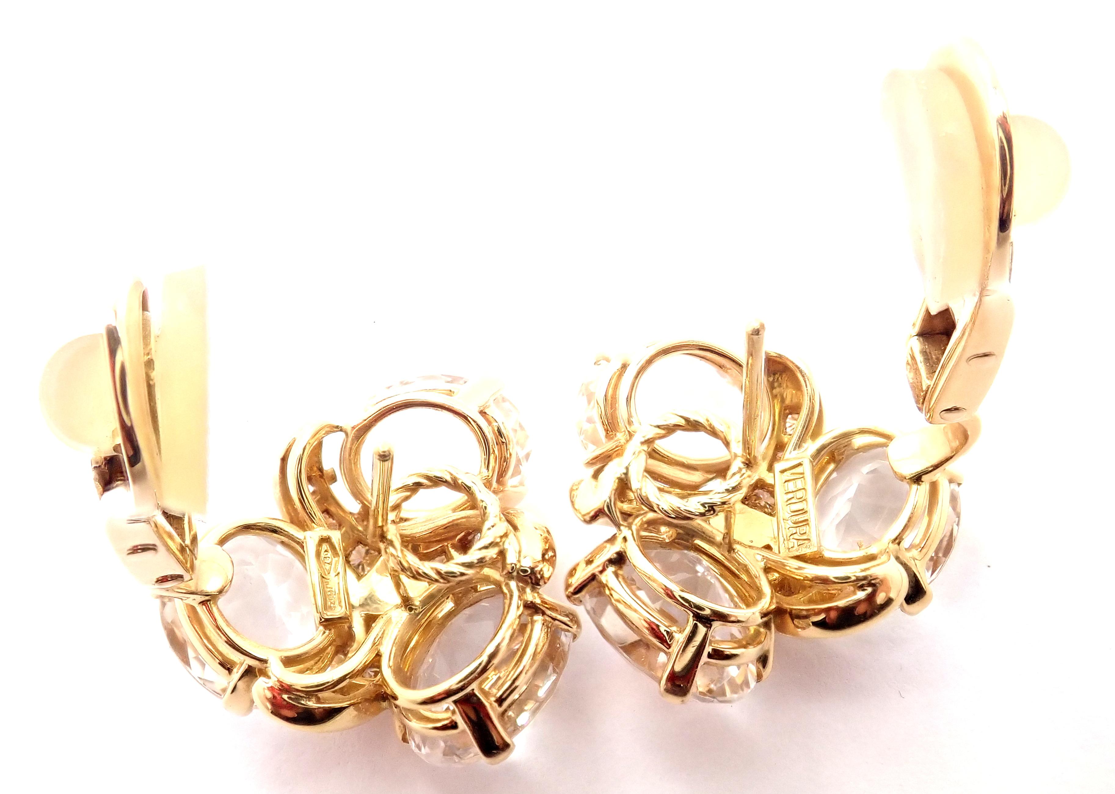 Women's or Men's Verdura Three Stone White Topaz Diamond Yellow Gold Earrings