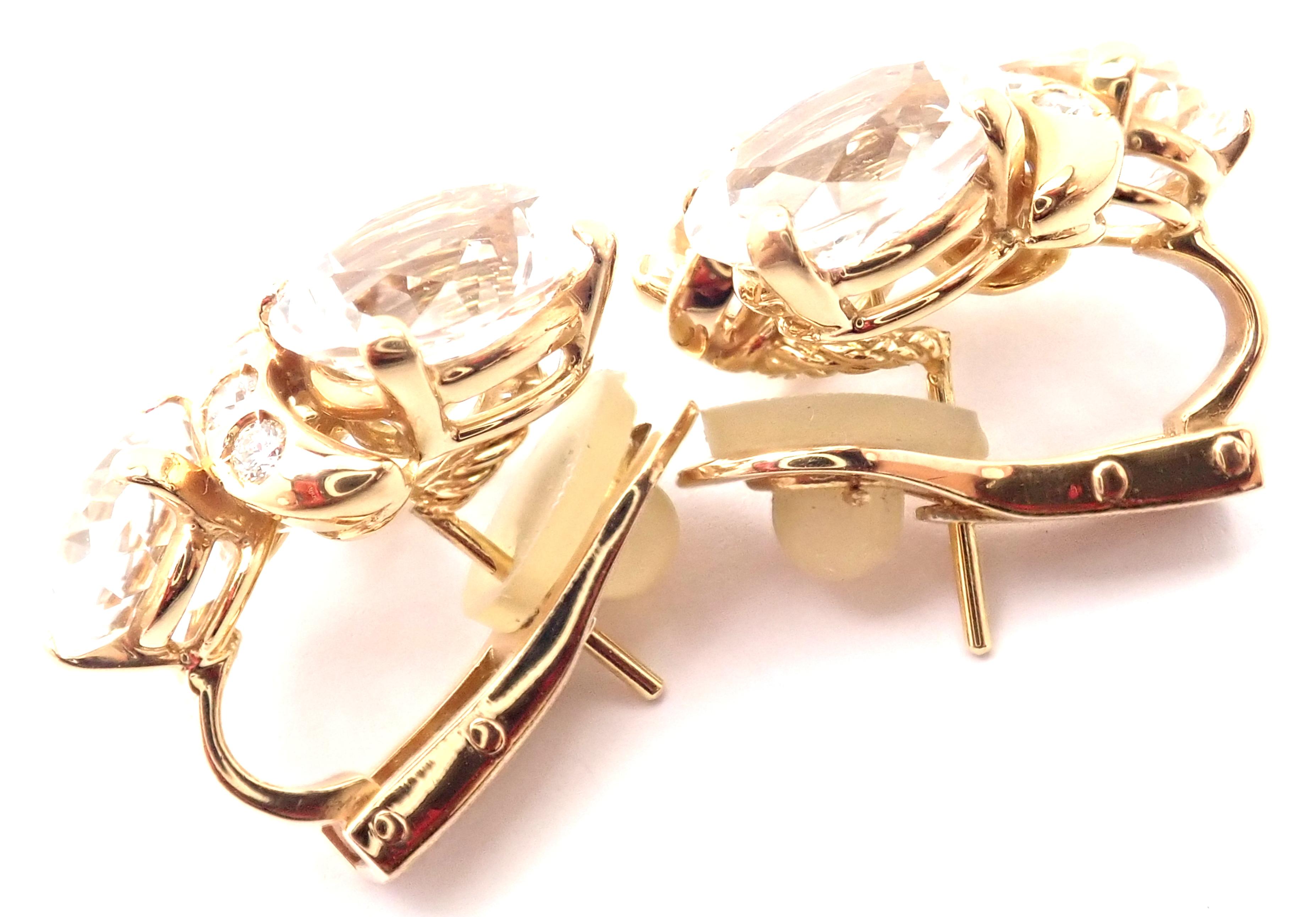 Verdura Three Stone White Topaz Diamond Yellow Gold Earrings 4