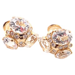 Verdura Three Stone White Topaz Diamond Yellow Gold Earrings