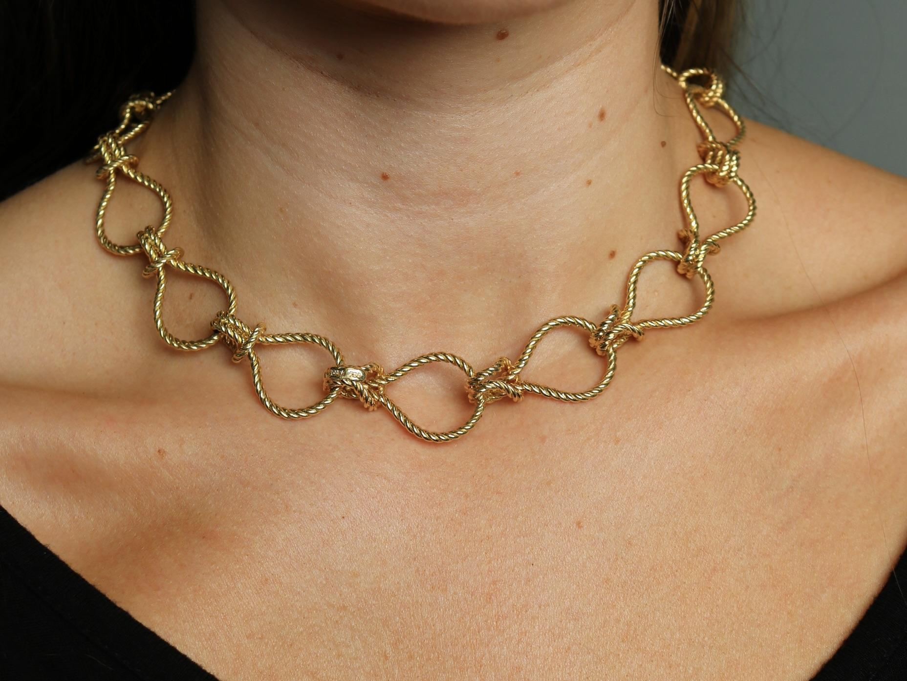 Verdura Toggle Necklace Bracelet Rope Knot Link 18K Yellow Gold 18