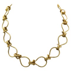 Verdura Toggle Necklace Bracelet Rope Knot Link 18K Yellow Gold 18" Length