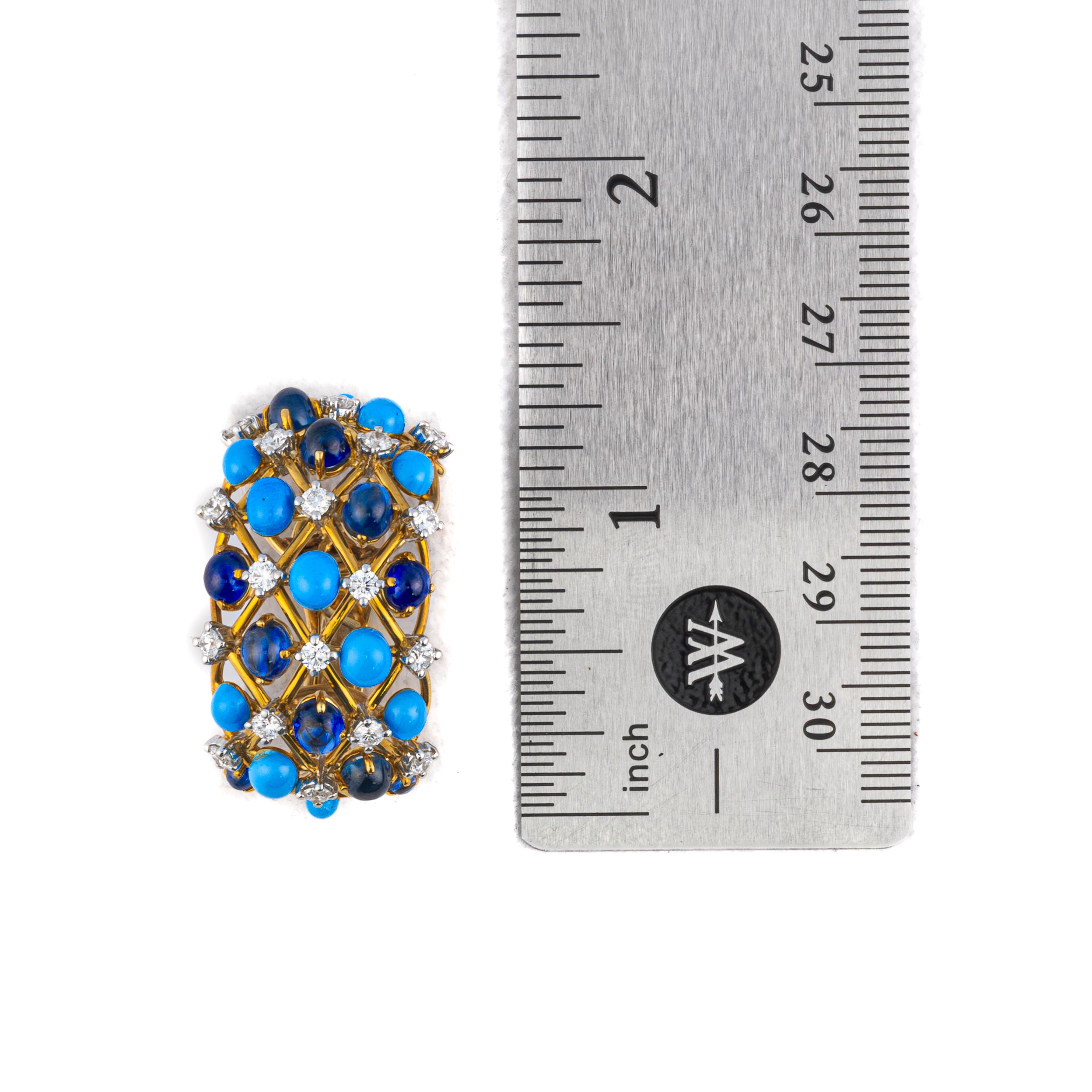 da uomo o donna Orecchini a cerchio in verdura, zaffiro cabochon e diamante in vendita