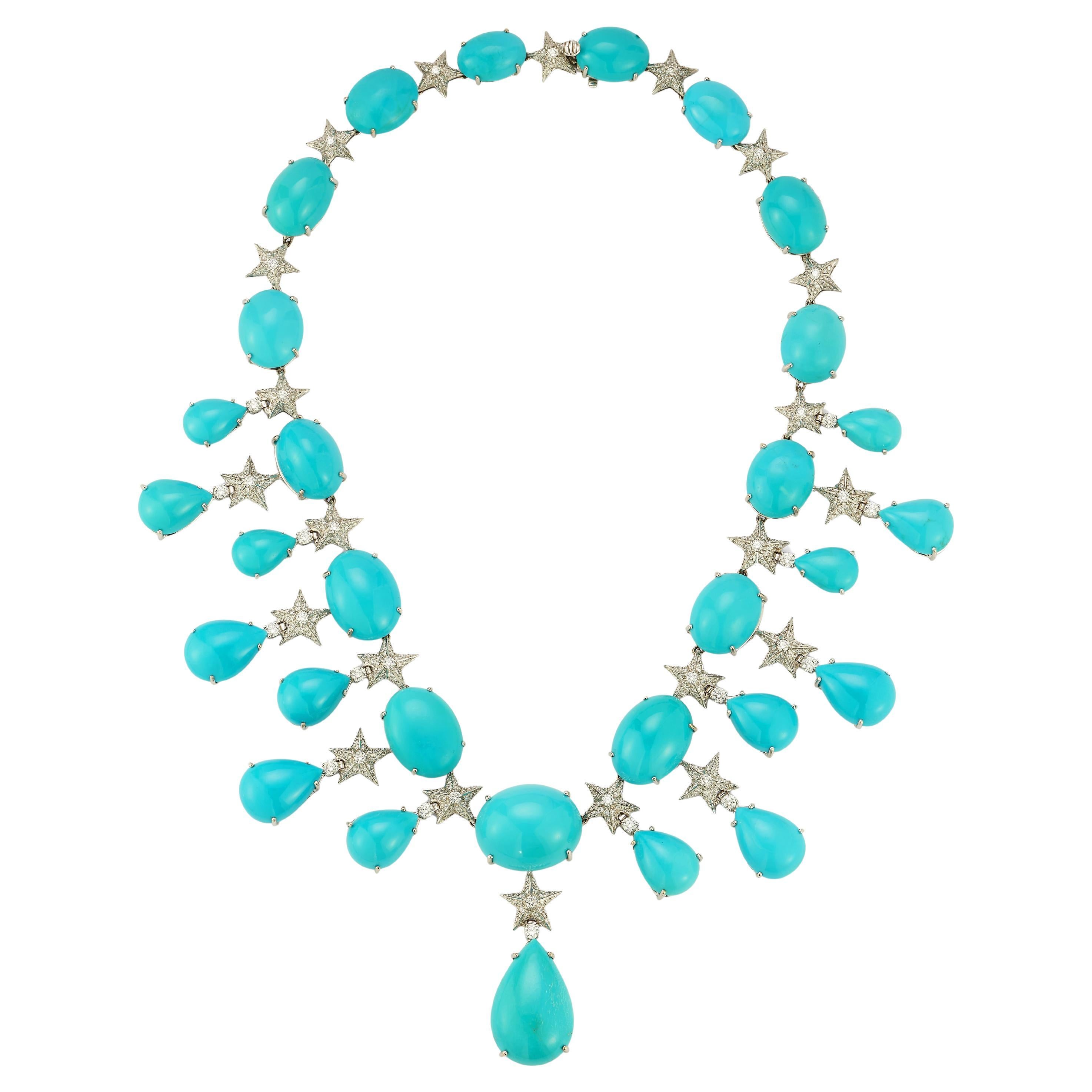 Collar babero Verdura Turquesa y Diamantes en venta