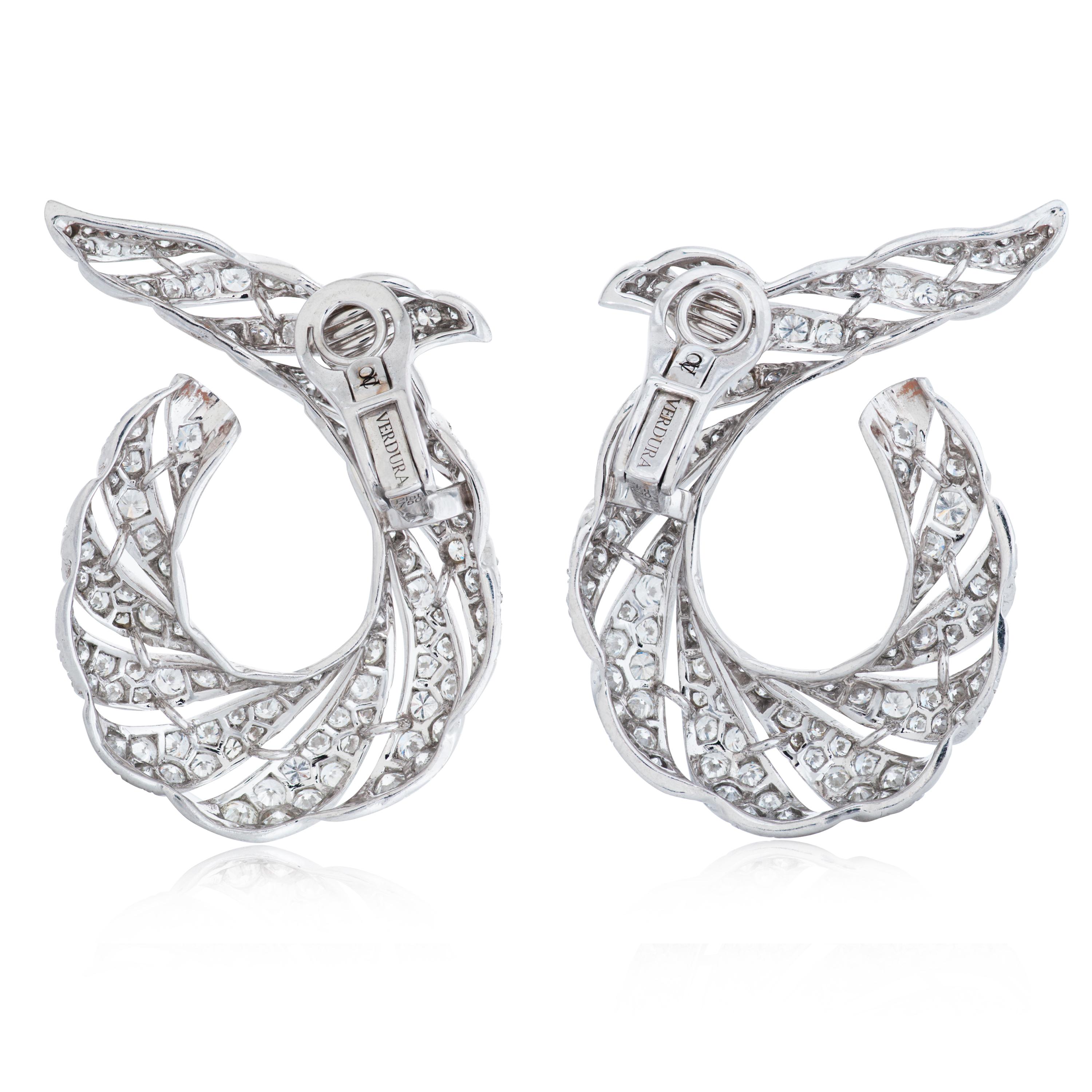 Round Cut Verdura Twisted Horn Diamond Earrings in Platinum For Sale