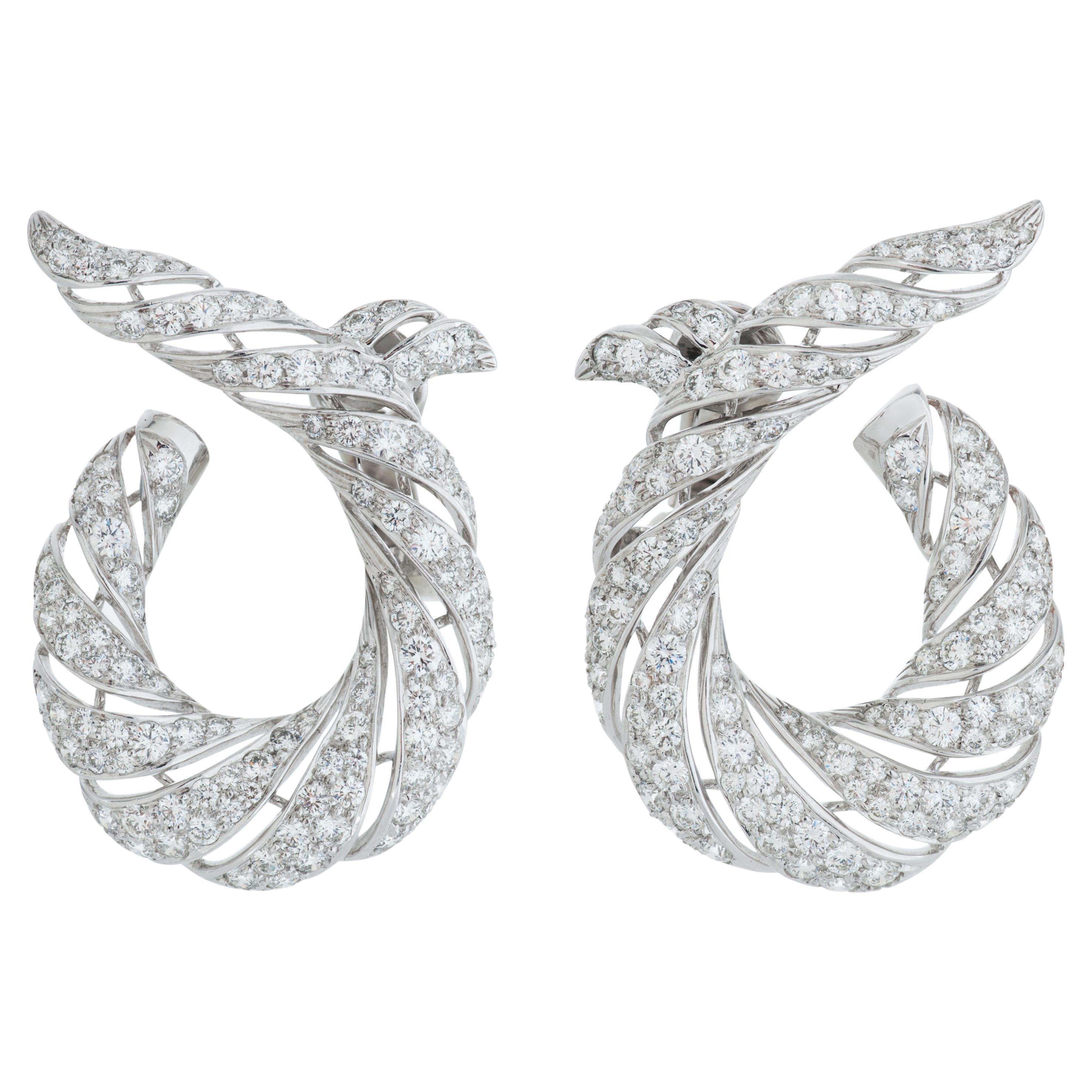 Verdura Twisted Horn Diamond Earrings in Platinum