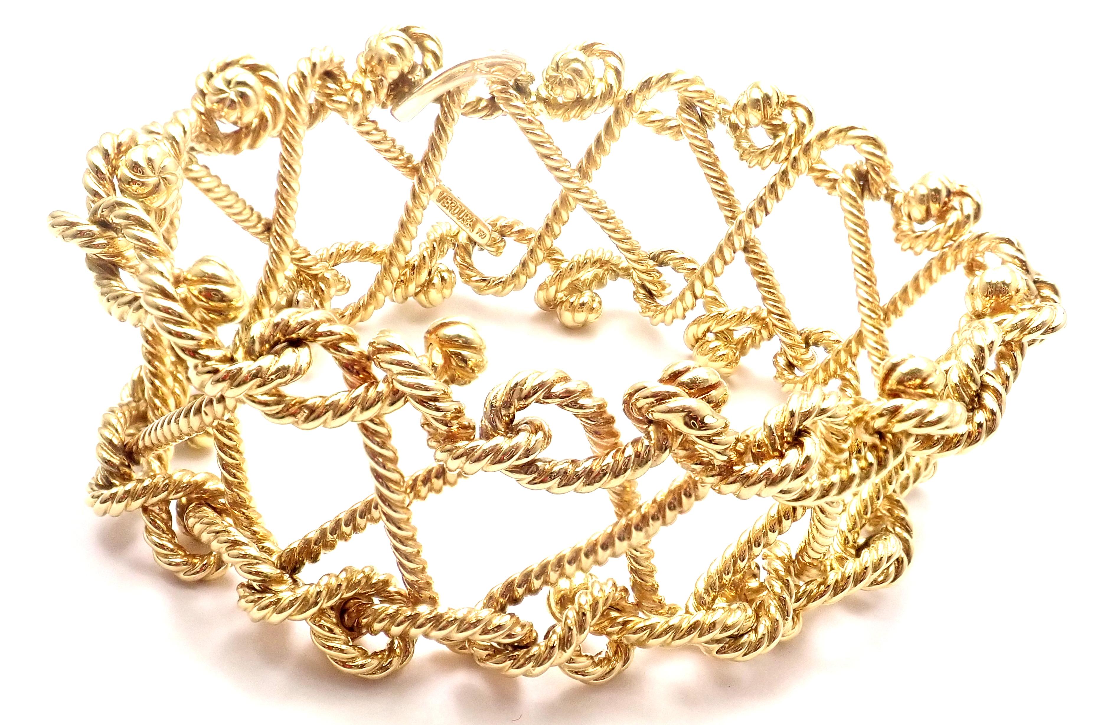Verdura Twisted Rope Openwork Wide Yellow Gold Link Bracelet For Sale 4