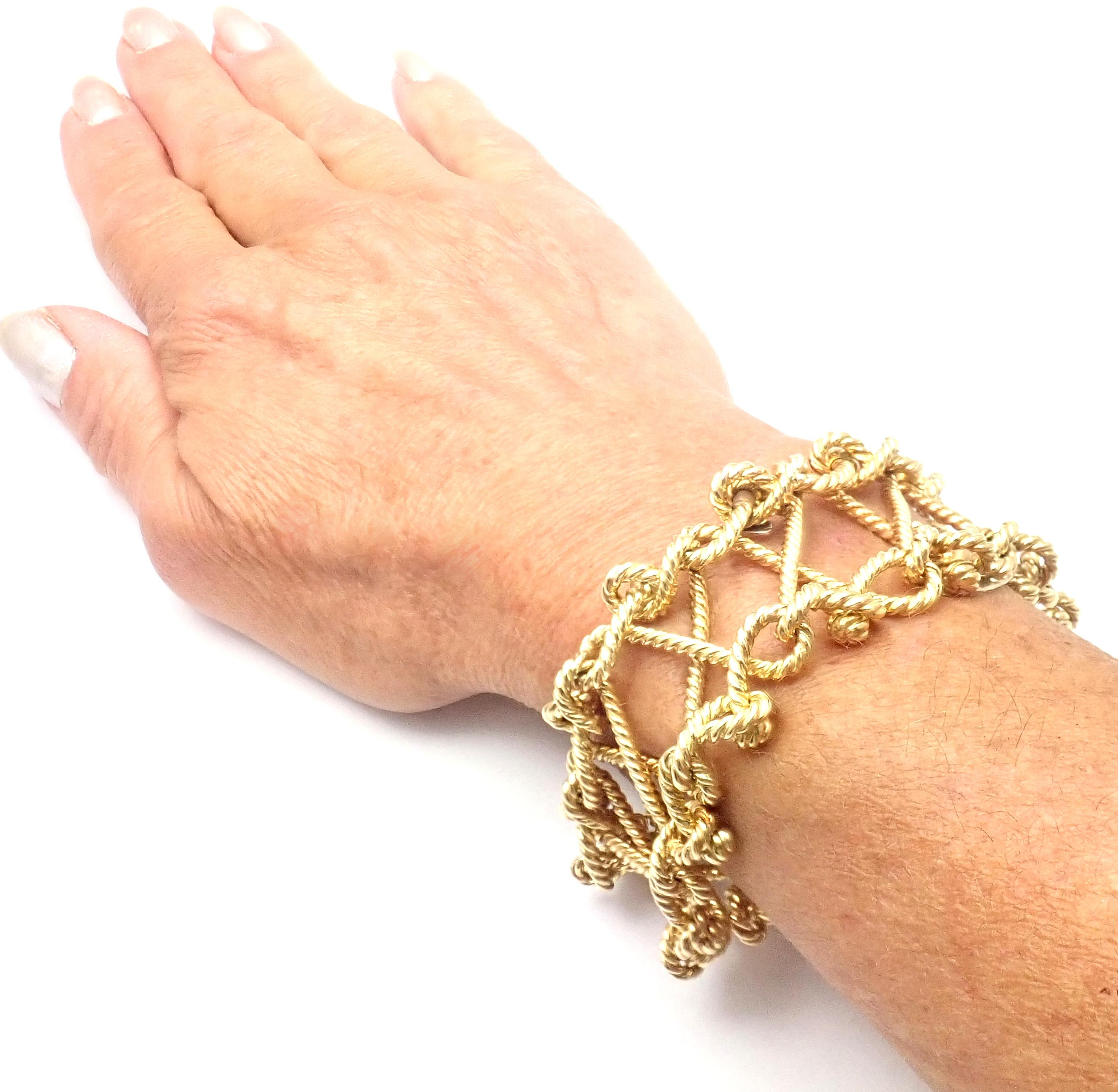 Women's or Men's Verdura Twisted Rope Openwork Wide Yellow Gold Link Bracelet For Sale