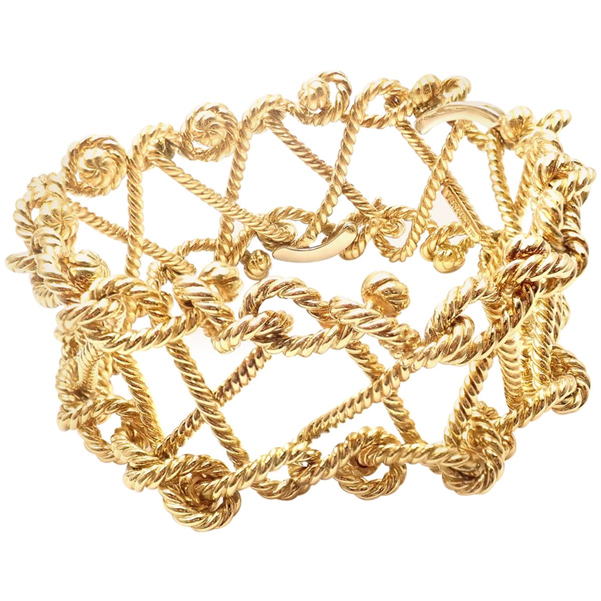 Verdura Twisted Rope Openwork Wide Yellow Gold Link Bracelet For Sale