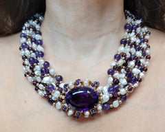 Verdura Vintage Amethyst Garnet Pearl Diamond 'Torsade' Bead Necklace
