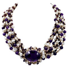 Verdura Retro Amethyst Garnet Pearl Diamond 'Torsade' Bead Necklace 