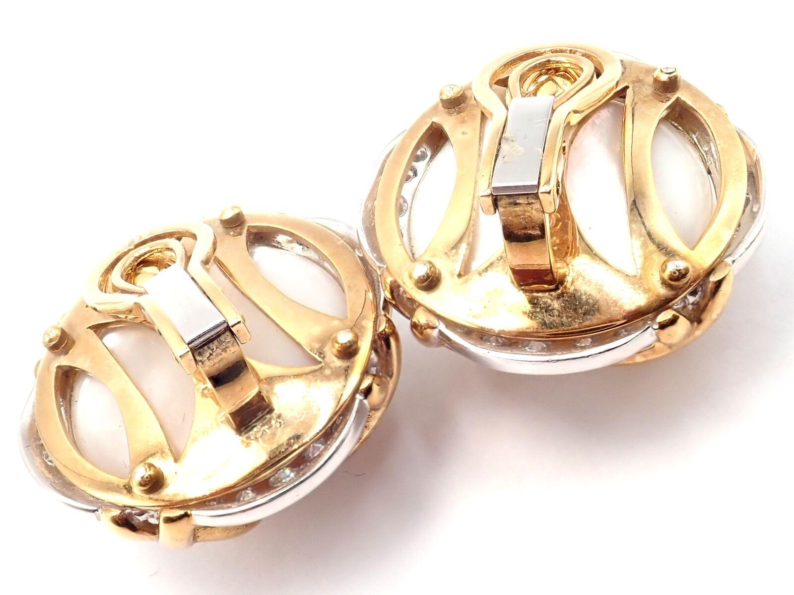 Verdura Vintage Diamond Mabe Pearl Yellow Gold & Platinum Large Earrings For Sale 6