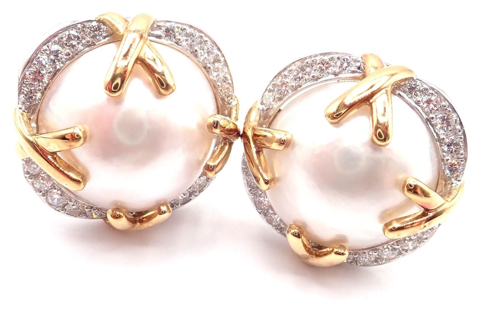 Verdura Vintage Diamond Mabe Pearl Yellow Gold & Platinum Large Earrings For Sale 7