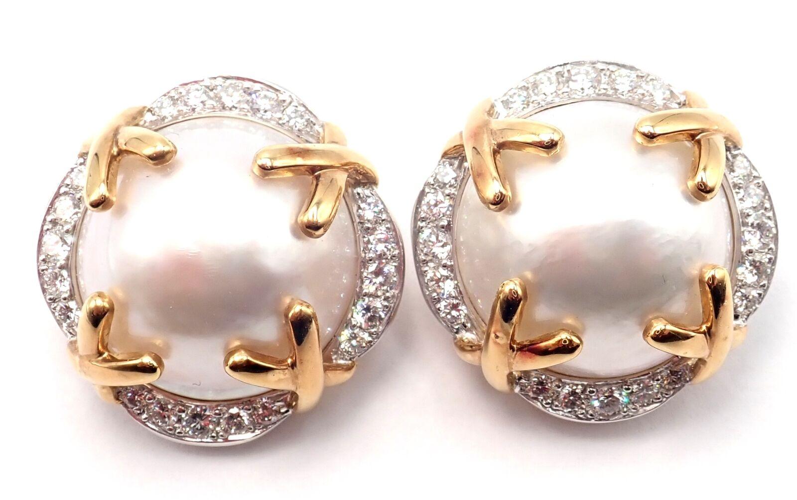 Verdura Vintage Diamond Mabe Pearl Yellow Gold & Platinum Large Earrings For Sale 8