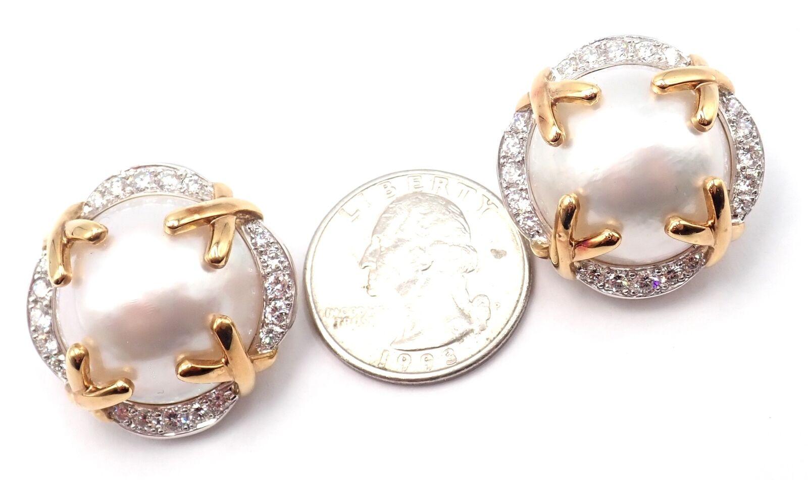 Brilliant Cut Verdura Vintage Diamond Mabe Pearl Yellow Gold & Platinum Large Earrings For Sale