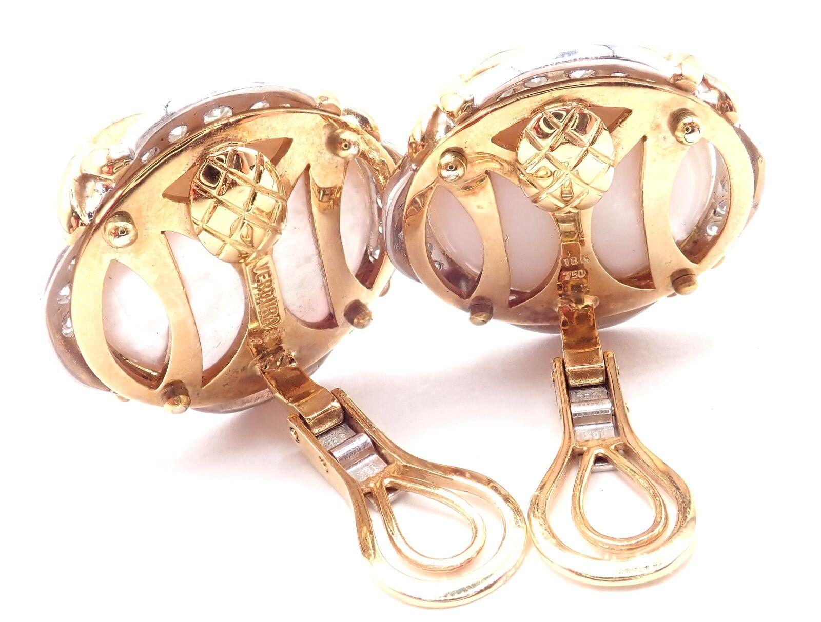 Verdura Vintage Diamond Mabe Pearl Yellow Gold & Platinum Large Earrings For Sale 4