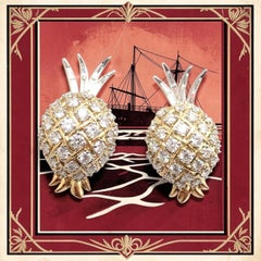 Verdura Vintage Pineapple Diamond Platinum & Yellow Gold Earrings