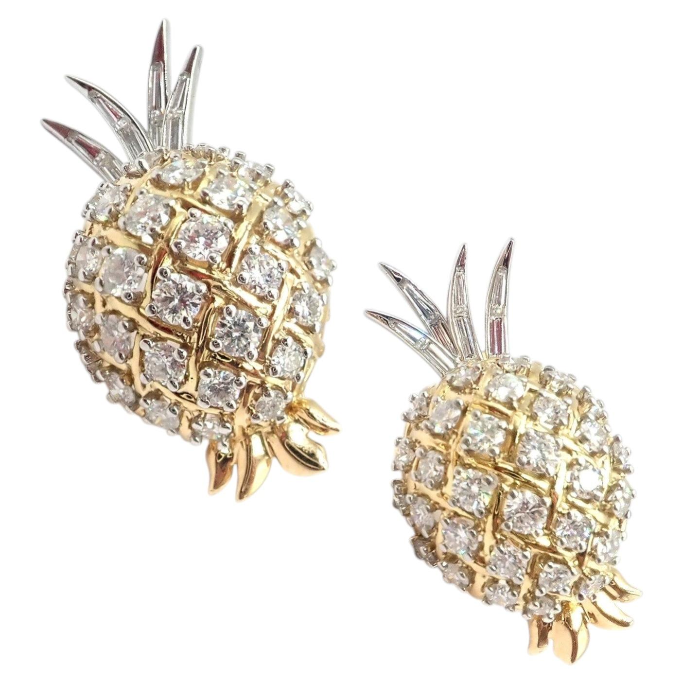 Verdura Vintage Pineapple Diamond Platinum & Yellow Gold Earrings