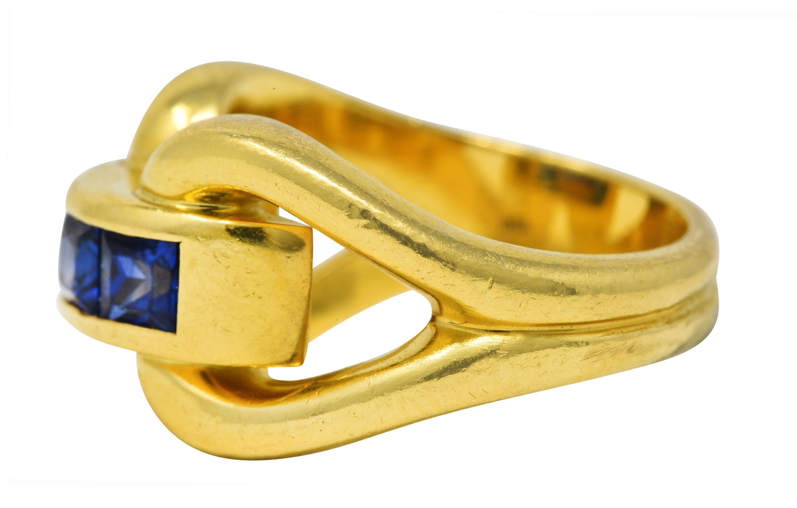 Contemporary Verdura Vintage Sapphire 18 Karat Yellow Gold Horsebit Channel Ring