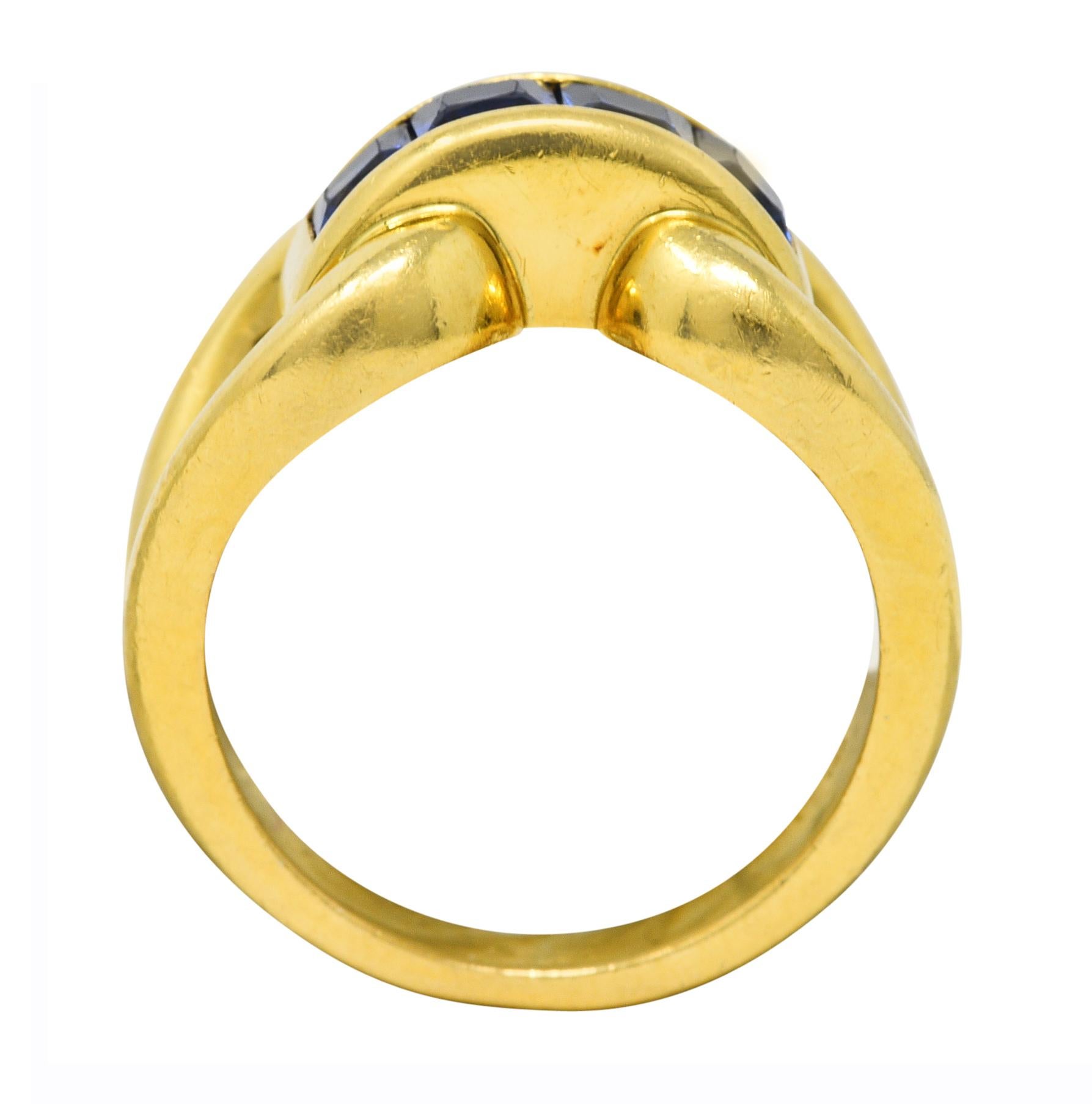 18 Karat Gelbgold Horsebit-Kanalring mit Vintage-Saphir 3