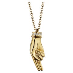 Verdura Vintage Sign Language Diamond Gold Hand Pendant Necklace