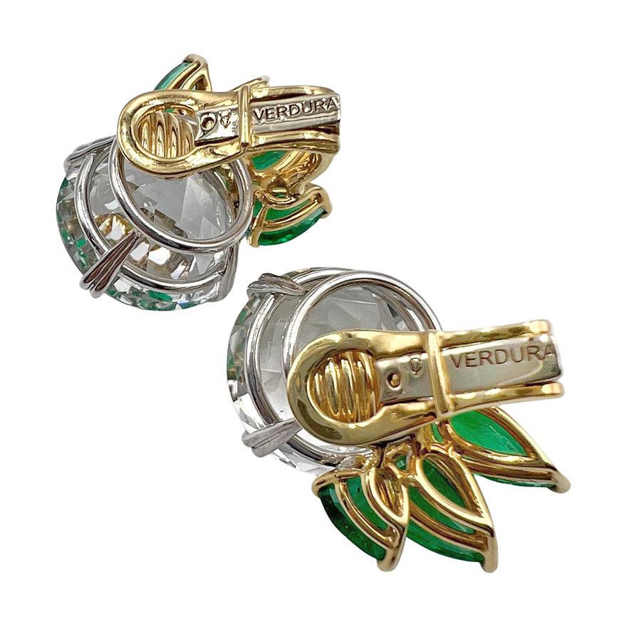Modern Verdura White Topaz Emerald Cluster Earrings