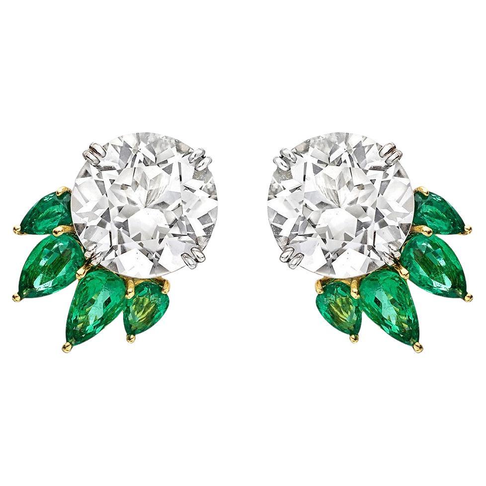 Verdura White Topaz Emerald Cluster Earrings