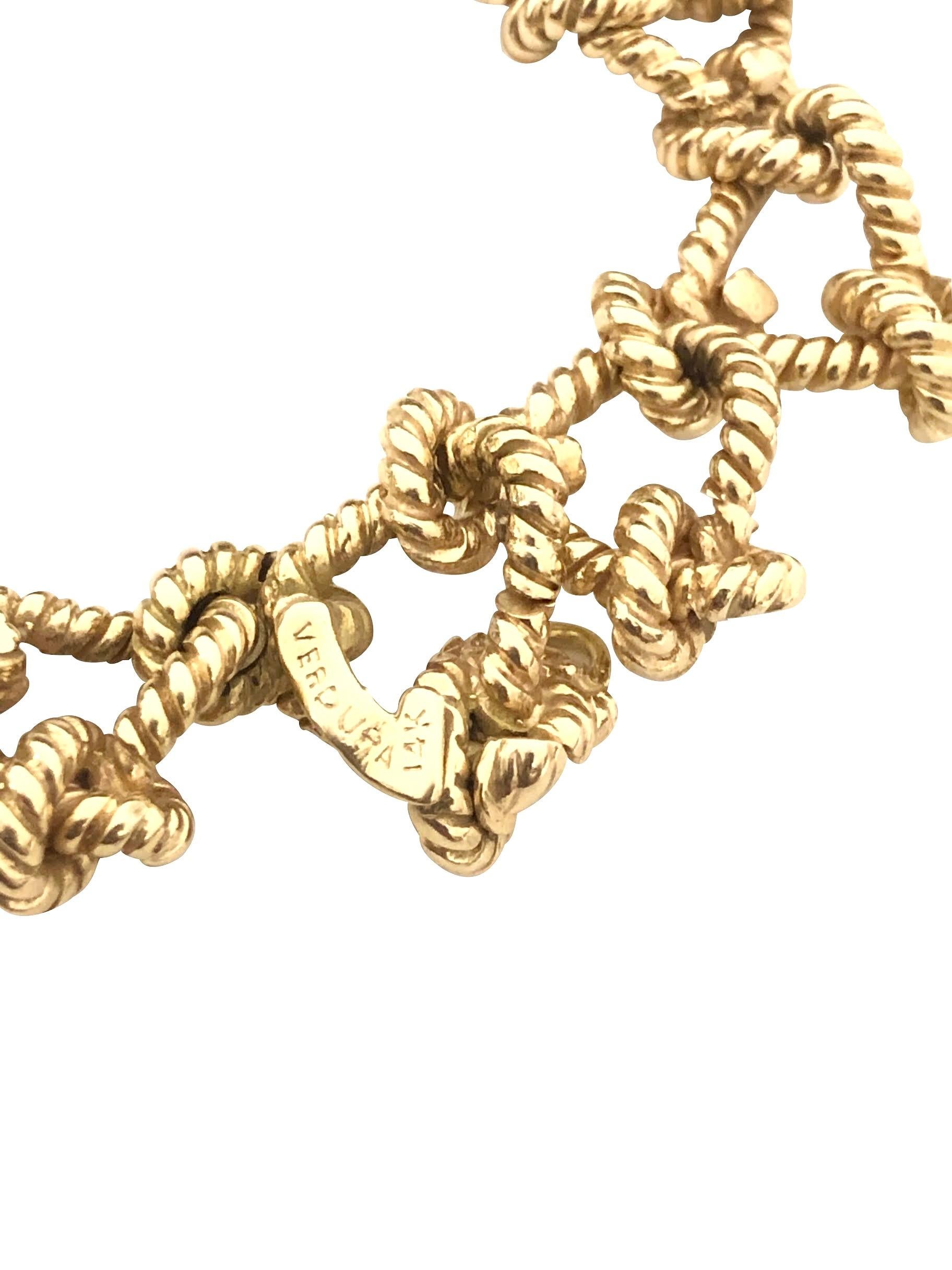 Round Cut Verdura Yellow Gold Twisted Rope and Diamond Large Fringe Necklace