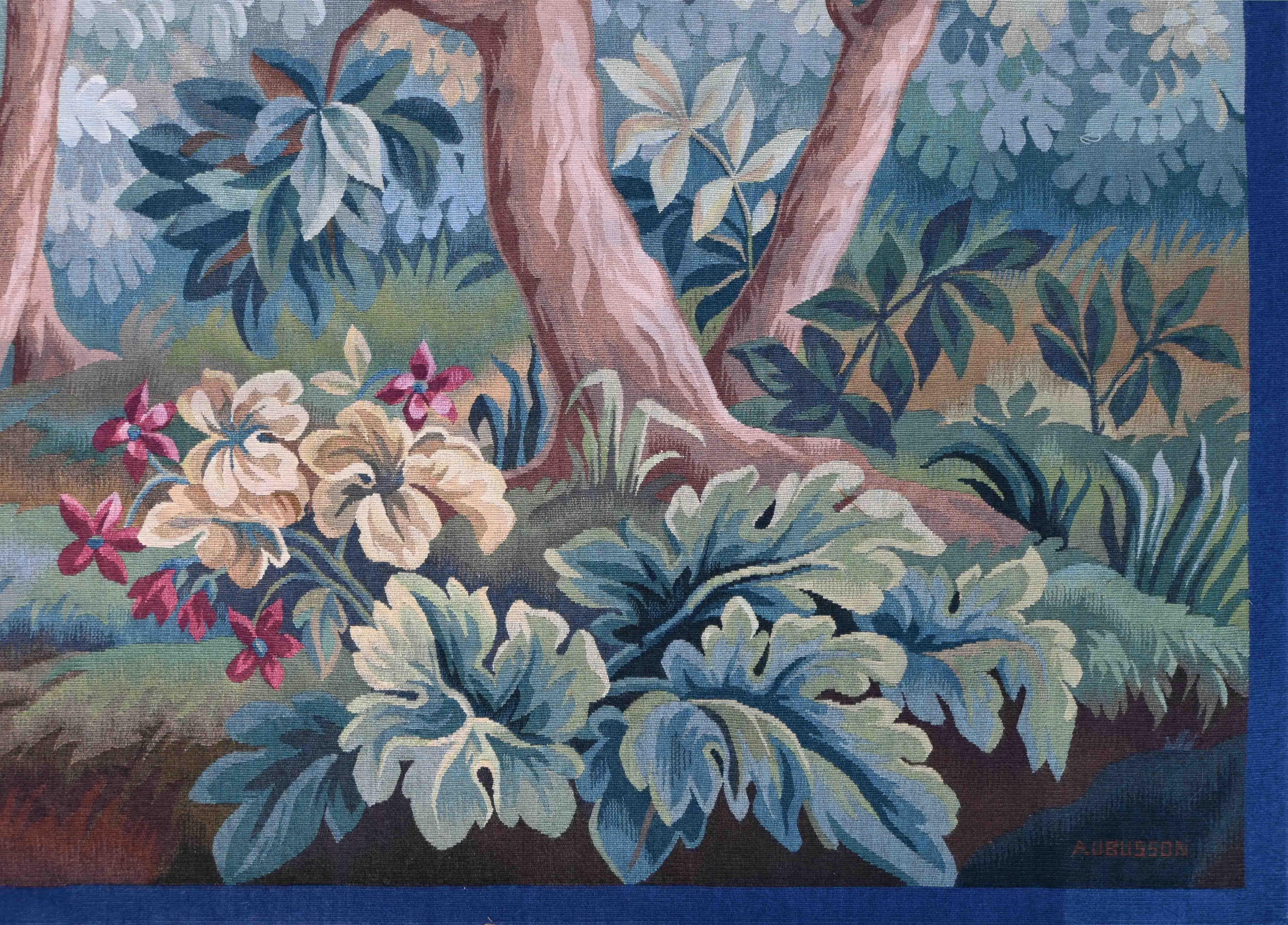 Verdure Aubusson-Wandteppich signiert - Zwei Hirschpaar in einem Untergrund - Nr. 1414 (Handgewebt) im Angebot