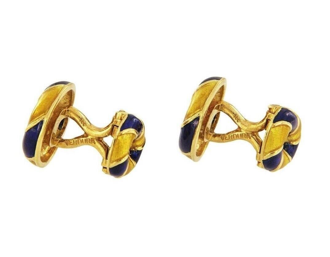 Verdure Exclusive Worldwide Gold & Enamel Oval Cufflinks In Excellent Condition For Sale In New York, NY