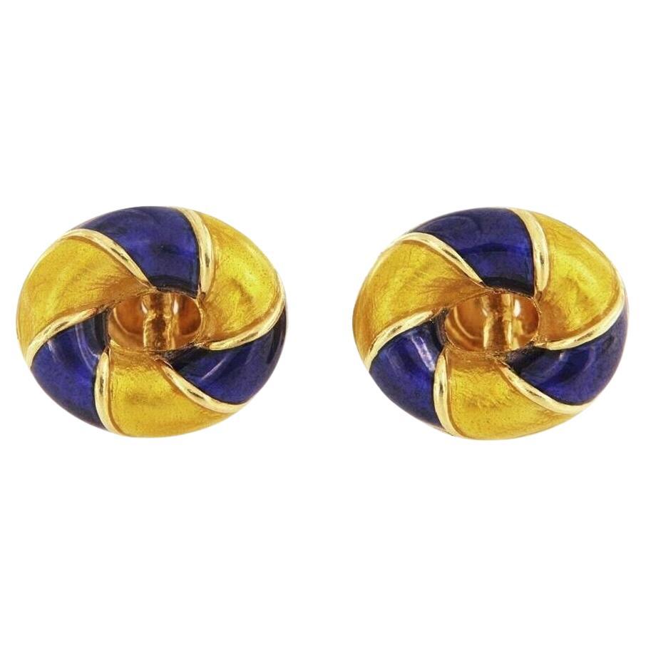 Verdure Exclusive Worldwide Gold & Enamel Oval Cufflinks For Sale