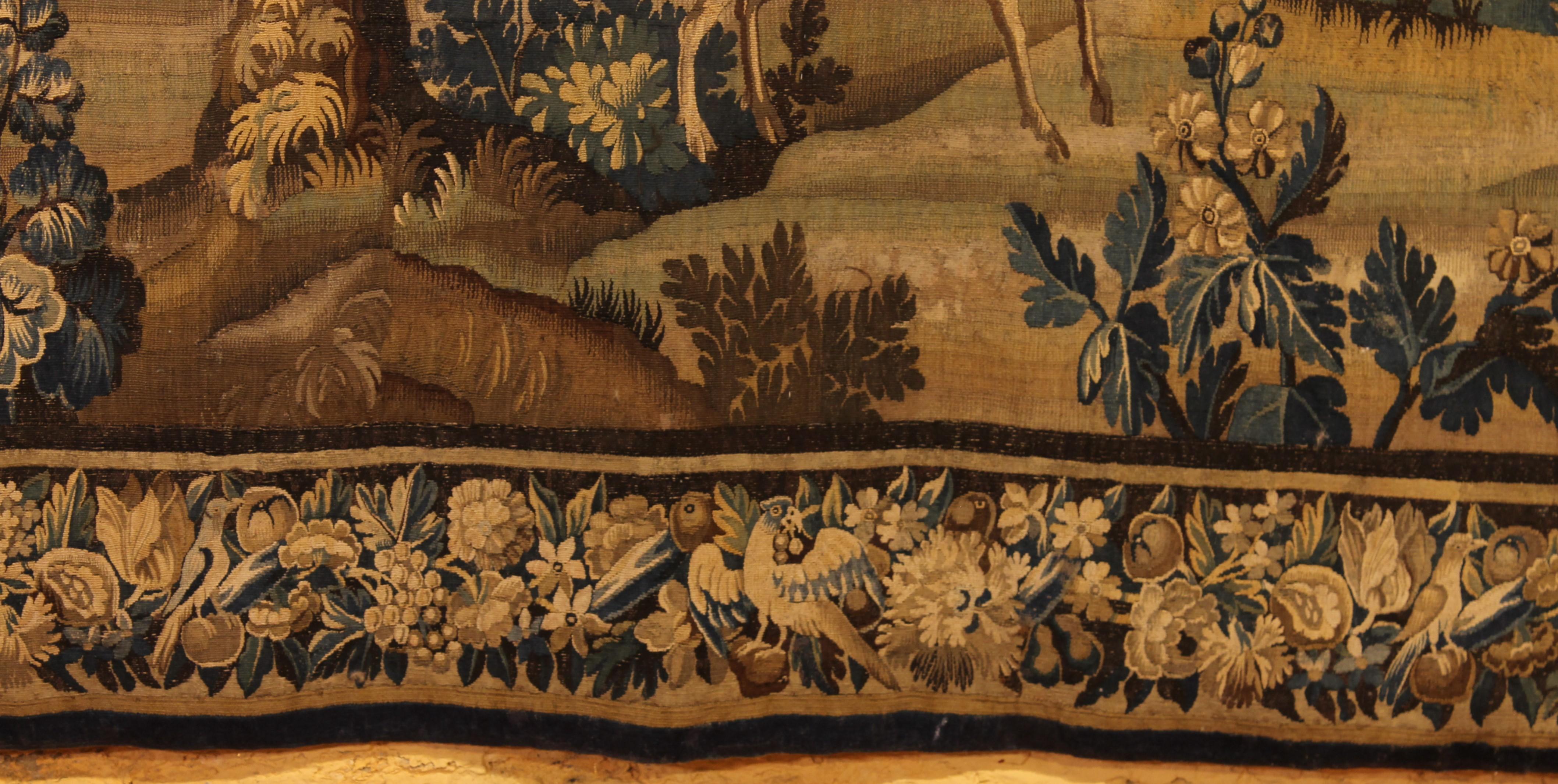 Belgian Verdure Tapestry From Flanders From The 17th Century For Sale