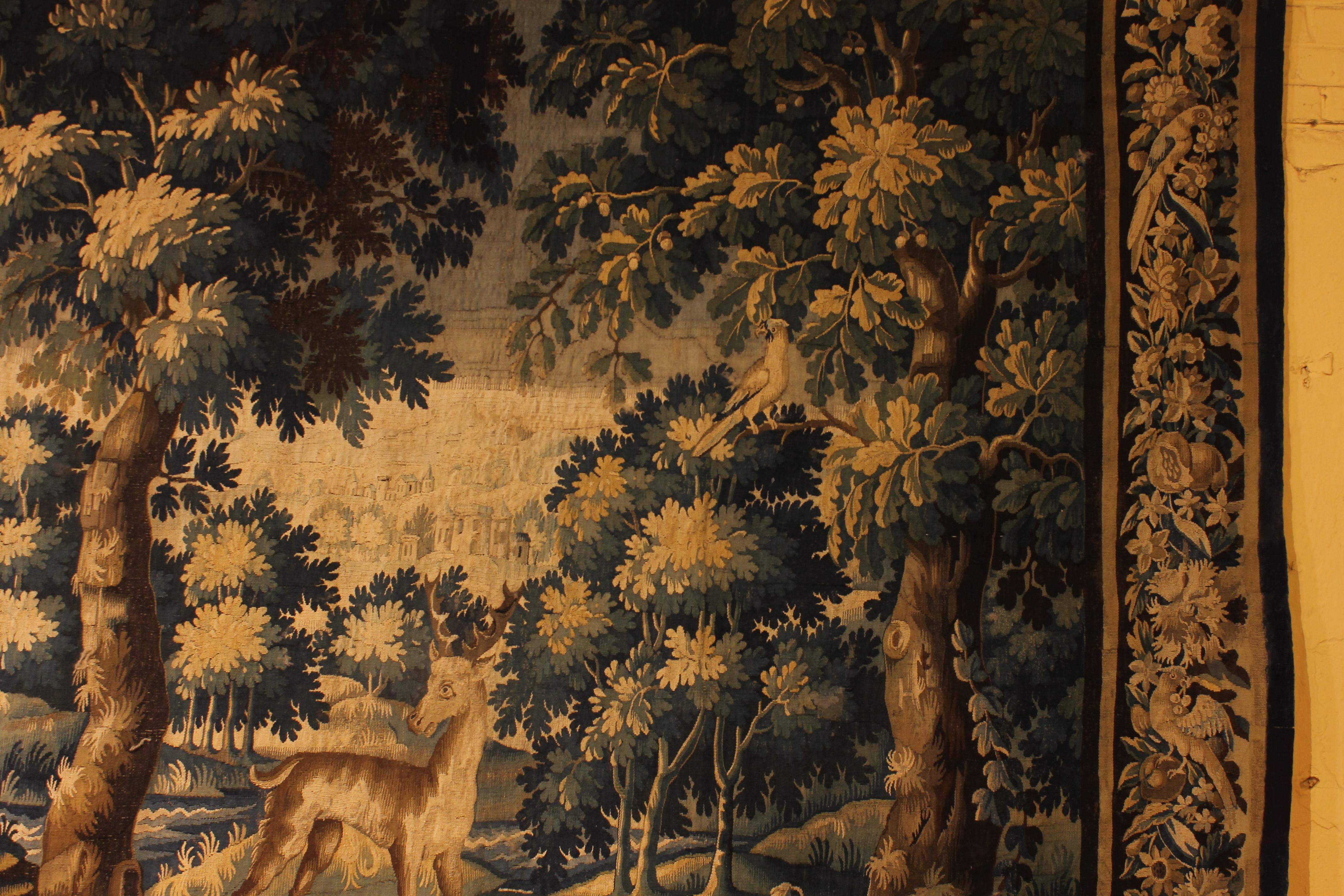 Wool Verdure Tapestry From Flanders From The 17th Century For Sale
