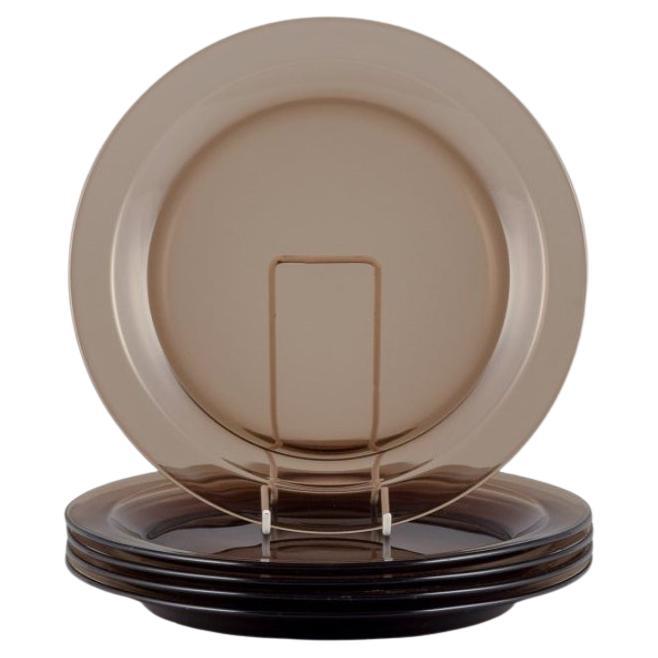 Vereco, France. Set of five dinner plates in smoked art glass. 1970s For Sale